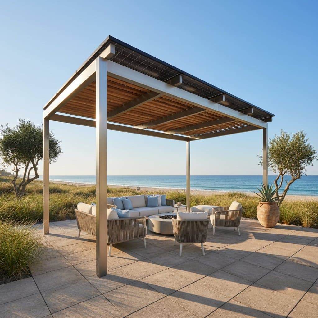 Featured image for Solar Pergolas Blend Shade and Power for Coastal Living