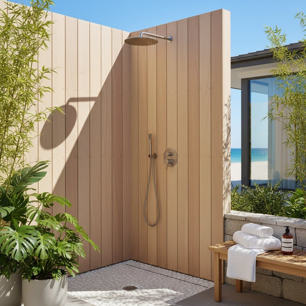 Outdoor Showers Now Outshine Indoor Baths in Coastal Homes