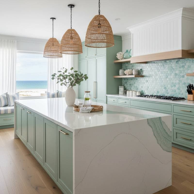 Preview image for Quartz Beats Granite 3:1 in Coastal Kitchens