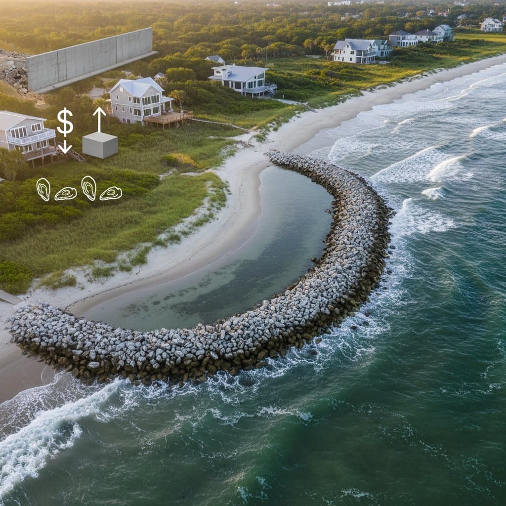 Oyster Reefs Cost 75% Less Than Concrete Seawalls