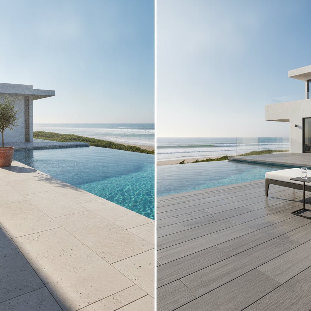 Featured image for Limestone vs Porcelain Pool Decks in Salt Air
